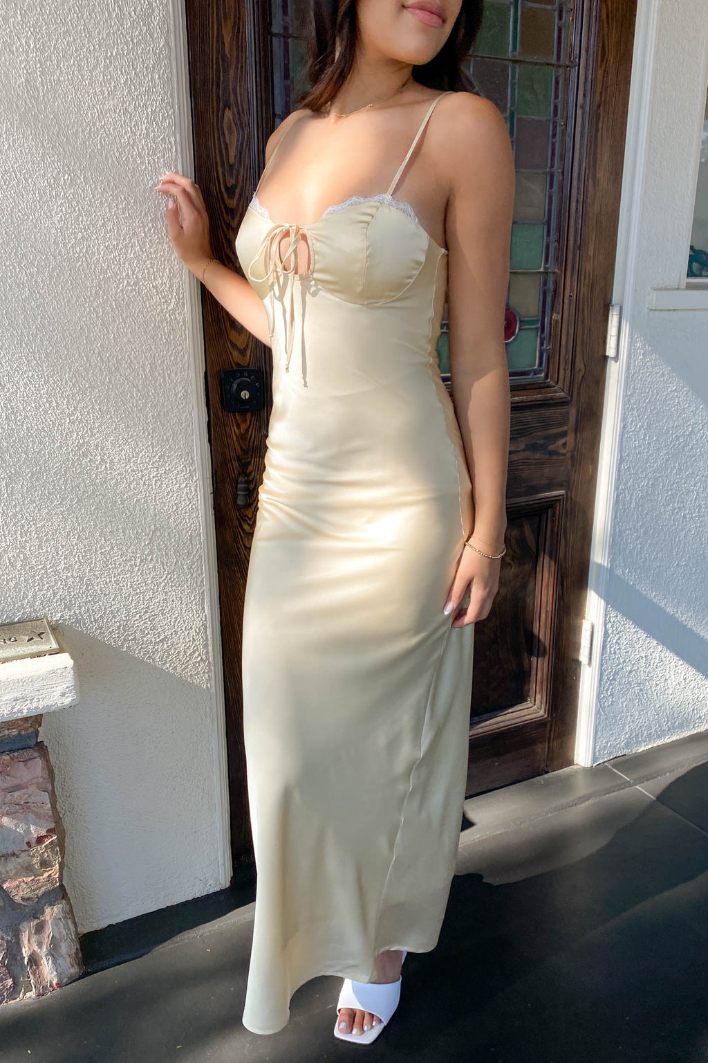 Satin Swiss Dot Maxi Dress